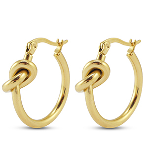 Oorbellen van Stainless steel Roestvrij staal (RVS) creolen knot Gold