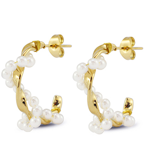 Oorbellen van Stainless steel Roestvrij staal (RVS) oorstekers with imitation pearls Gold