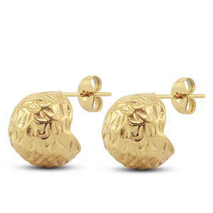 Oorbellen van Stainless steel Roestvrij staal (RVS) oorstekers round Gold