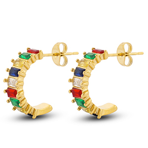 Oorbellen van Stainless steel Roestvrij staal (RVS) oorstekers Gold-multicolour