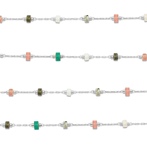 Benodigdheden van Stainless steel Roestvrij staal (RVS) jasseron mix van natuursteen rondelle Silver-multicolour
