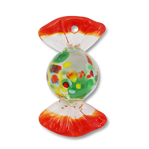 Handgeschilderde glasbedels candy Red-transparent-yellow-blue