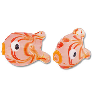 Handgeschilderde glaskralen fish Coral red-orange