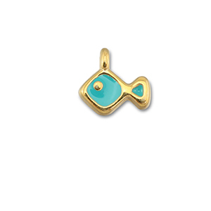 Metaal bedels DQ fish Turquoise blue-Goud (nikkelvrij)