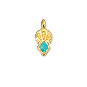 Metaal bedels DQ rhombus Turquoise blue-Goud (nikkelvrij)