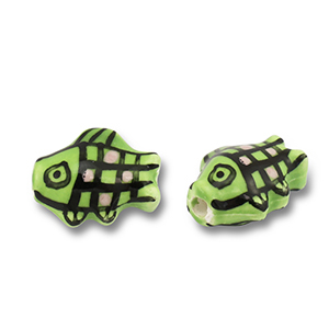 Keramiek kraal fish Light green-pink-black