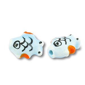 Keramiek kraal fish Light blue-orange-black