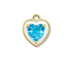 Brass TQ metaal bedels heart Gold-white-light blue