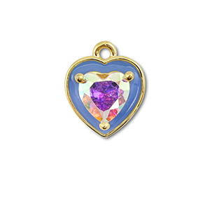 Brass TQ metaal bedels heart Gold-blue-AB coating