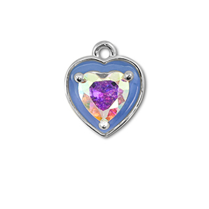 Brass TQ metaal bedels heart Silver-blue-AB coating