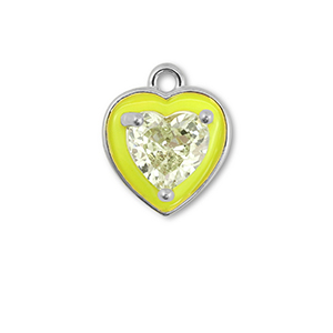 Brass TQ metaal bedels heart Silver-neon yellow-light yellow