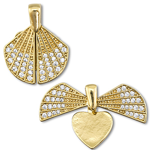 Eco-brass&reg; metaal bedels medaillon zirkonia shell / heart Gold