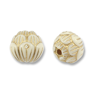 Kralen van acryl round with flower Off white-gold