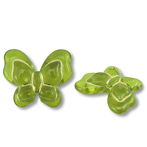 Kralen van acryl butterfly Olive green-gold