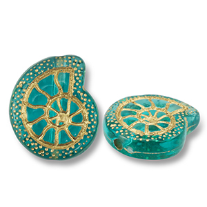 Kralen van acryl shell Teal blue-gold