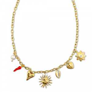 Kettingen van Stainless steel Roestvrij staal (RVS) met bedels summer Gold-red-white