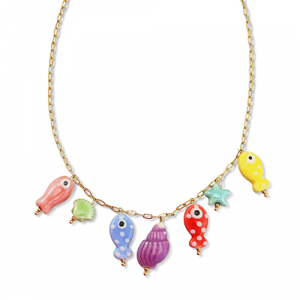 Kettingen van Stainless steel Roestvrij staal (RVS) met bedels fish Gold-multicolour