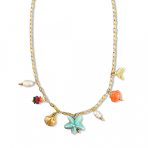 Kettingen van Stainless steel Roestvrij staal (RVS) met bedels starfish Gold-multicolour