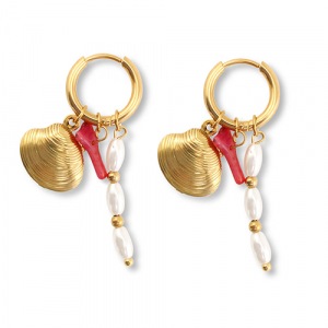 Oorbellen van Stainless steel Roestvrij staal (RVS) shell Gold-red-white