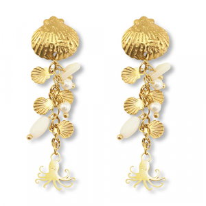 Oorbellen van Stainless steel Roestvrij staal (RVS) squid Gold-white