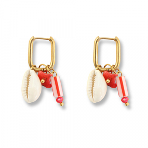 Oorbellen van Stainless steel Roestvrij staal (RVS) shell Gold-red-white