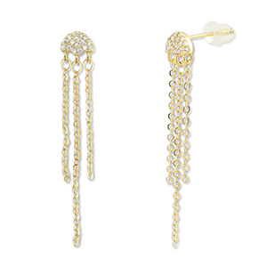 TQ metaal brass oorbellen / oorstekers jellyfish Gold-transparent