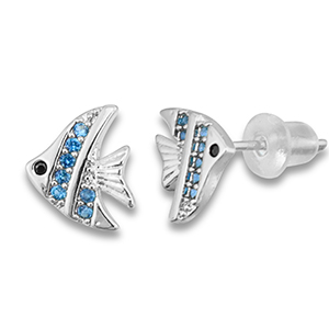 TQ metaal brass oorbellen / oorstekers fish Silver-light blue