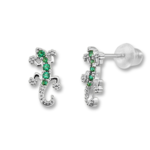 TQ metaal brass oorbellen / oorstekers lizard Silver-green