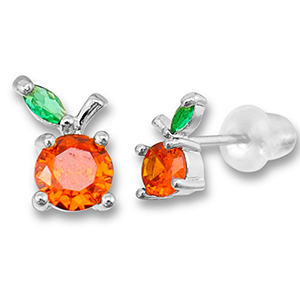 TQ metaal brass oorbellen / oorstekers apple Silver-warm orange-green