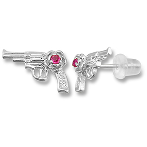 TQ metaal brass oorbellen / oorstekers revolver Silver-dark pink