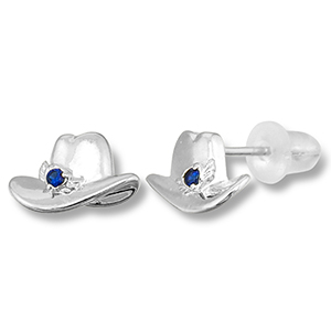 TQ metaal brass oorbellen / oorstekers cowboy hat Silver-dark blue