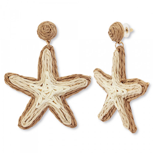 Musthave raffia oorbellen starfish Beige-light brown-gold
