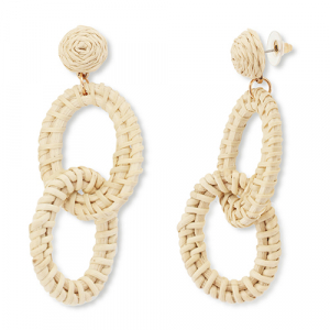 Musthave raffia oorbellen oval Beige-gold