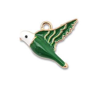 Metaal bedels enamel bird Gold-dark green-white