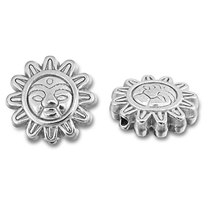 Kralen van Stainless steel Roestvrij staal (RVS) flower with face Silver