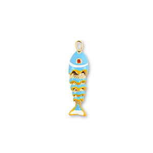 Brass TQ metaal bedels fish Gold-light blue-yellow-white