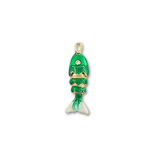 Eco-brass&reg; metaal bedels fish Gold-green-white