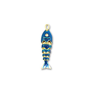 Eco-brass&reg; metaal bedels fish Gold-dark blue-white