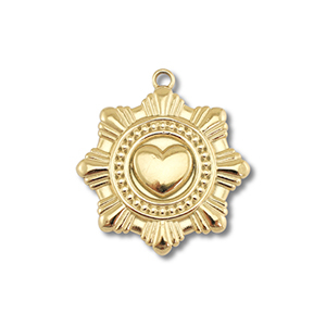 Bedels van Stainless steel Roestvrij staal (RVS) flower with heart Gold