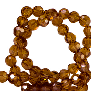 Facet kralen top quality rond 4mm Russet brown-pearl shine coating