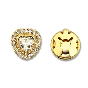 Eco-brass&reg; metaal button covers zirconia heart Gold-crystal