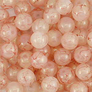 Glaskralen met glitters 8 mm Dusty pink-gold