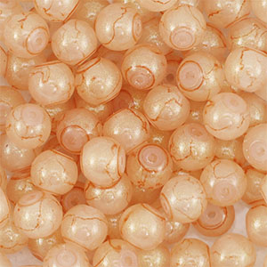 Glaskralen met glitters 4 mm Coral orange-gold