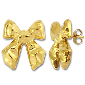 Oorbellen van Stainless steel Roestvrij staal (RVS) oorstekers bow Gold
