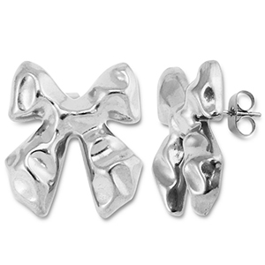 Oorbellen van Stainless steel Roestvrij staal (RVS) oorstekers bow Silver