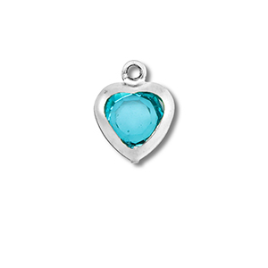 Bedels van Stainless steel Roestvrij staal (RVS) heart Silver-aquamarine blue