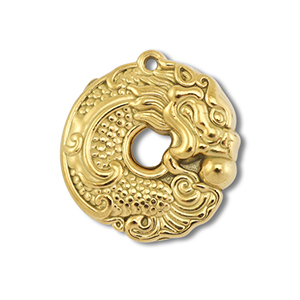 Bedels van Stainless steel Roestvrij staal (RVS) donut with dragon Gold