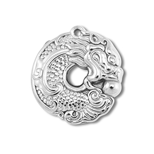 Bedels van Stainless steel Roestvrij staal (RVS) donut with dragon Silver