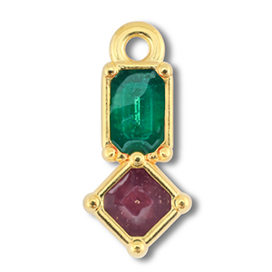 Metaal bedels DQ rectangle with rhombus Goud (nikkelvrij)-purple-green