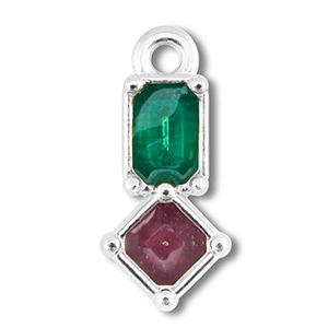 Metaal bedels DQ rectangle with rhombus Antiek zilver (nikkelvrij)-purple-blue